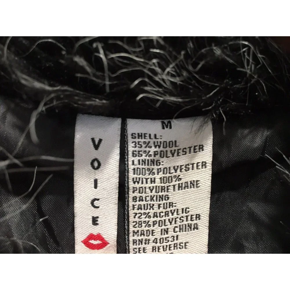 Voice  Long Wool Coat Faux Fur Collar Button Up Fully Lined - Picture 8 of 16